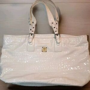 MCM white croc print XL Tote W/ Mini Pouch